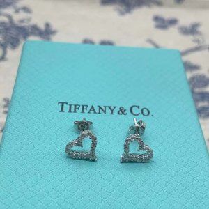 Tiffany 925 sterling silver heart-shaped platinum diamond earrings